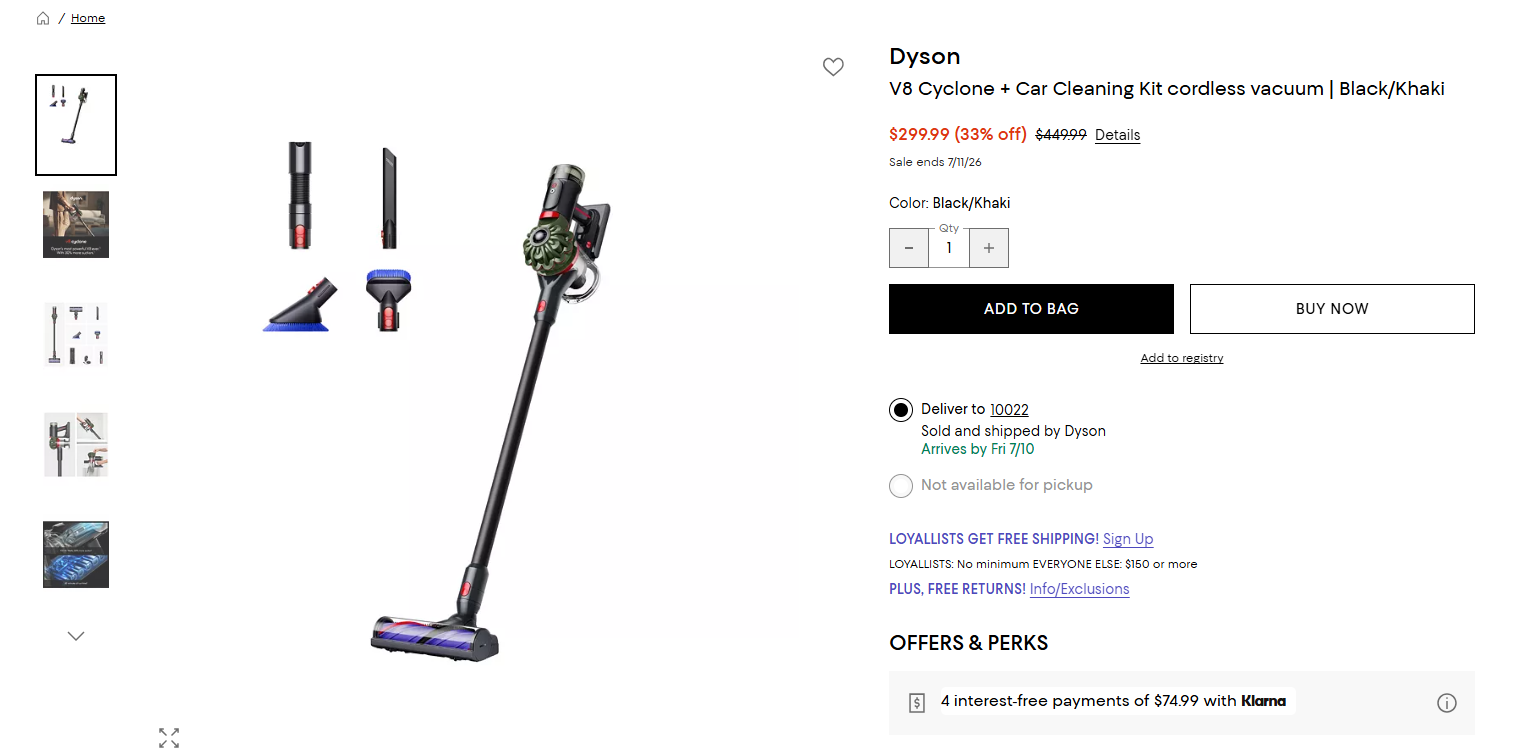 Dyson V8 Cyclone on Bloomingdale's