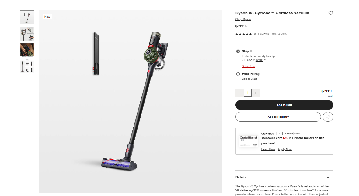 Dyson V8 Cyclone on Crate & Barrel